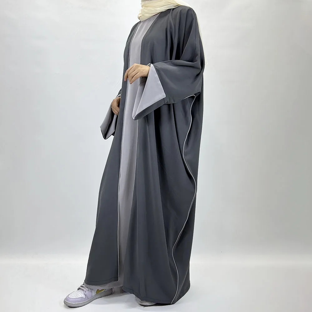 Abaya Two Piece Set EID Ramadan New Dubai Women Muslim Islamic Clothing Cuff Slits Open Kimono With Sleeveless Under Dress Solid