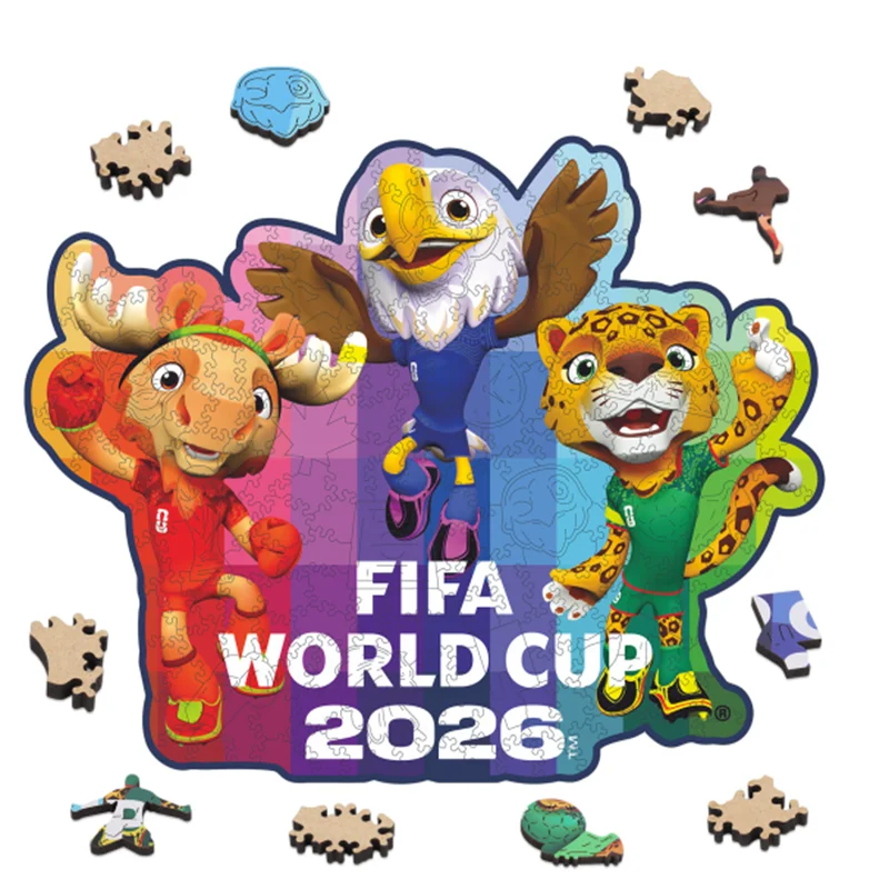 

FIFA Colorful Three Mascots Wooden Jigsaw Puzzle Creative Sports Theme Toy Home Office Decoration Gift for Children