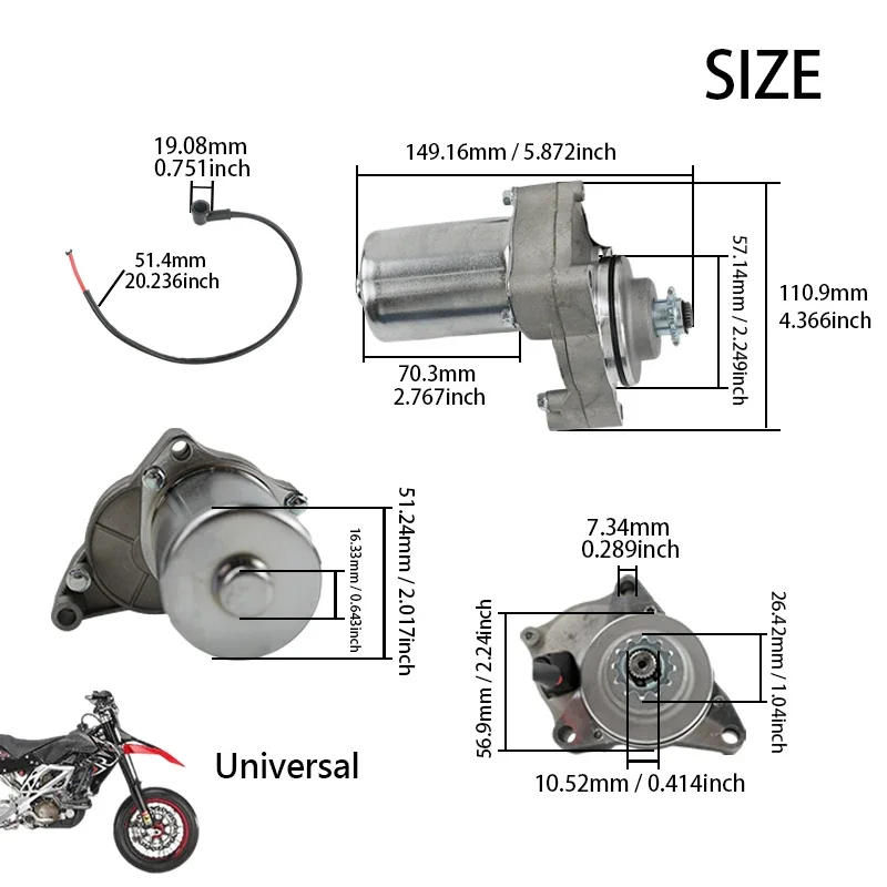 LESQUE Pit Dirt Bike Starter Motor Electric Starters Accessories For 125cc 110cc 100cc 90cc 70cc 50cc ATV Bikes 4 Wheelers