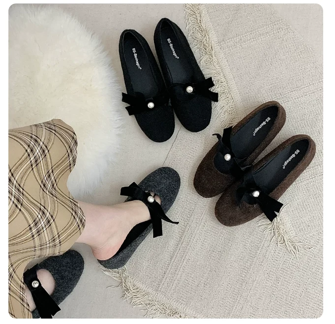 

2025 Spring New Brand Women Flats Round Toe Shallow Slip On Ladies Casual Ballet Shoes Woolen cloth Eelgant Dress Shoes