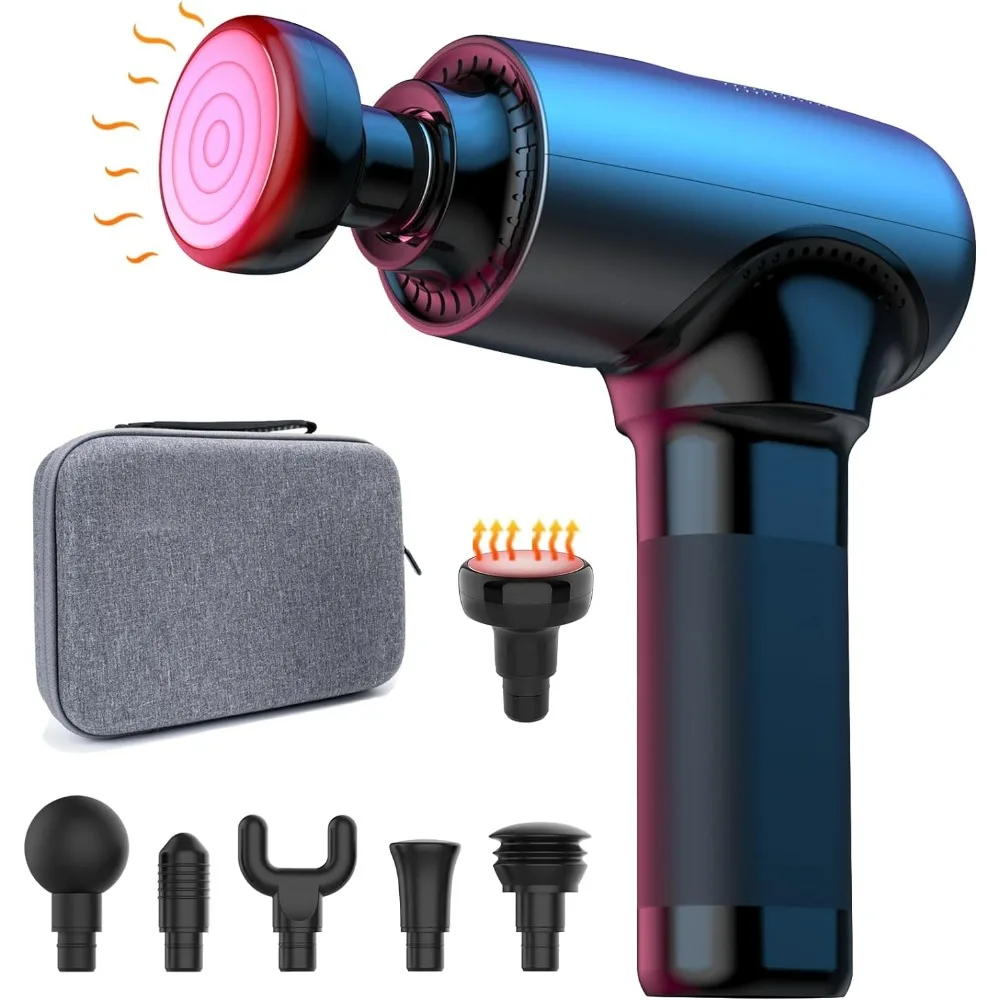 

Heated Deep Tissue Massage Gun for Athletes, Mini Percussion Handheld Muscle Massager with Heat, Carry Case, 5 Speed.