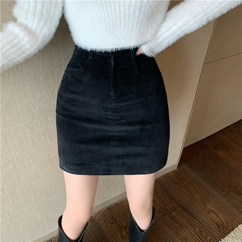 

Мини-юбки женские с карманами вельветовый карандаш винтажный повседневный дизайнер сексуальные распространенные новые базовые ампирные друзья корейский стиль консервативный стиль