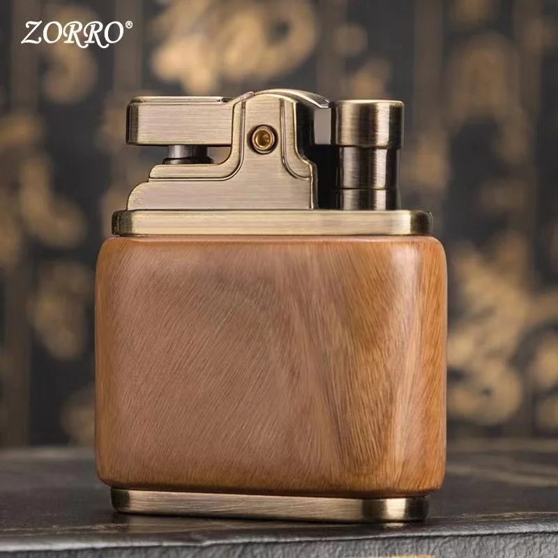 ZORRO Retro Kerosene Lighter Nostalgic Old-Fashioned Personality Men\'s Metal Wooden Shell Vintage Gifts Lighter Collection Gift