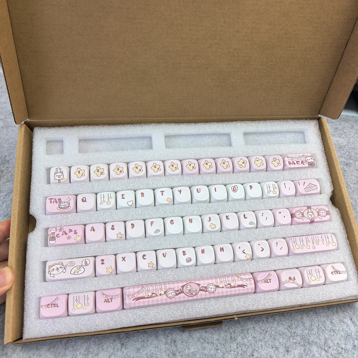 Wishful Kitten Pattern MOA Profile PBT Keycaps Full Five Side Dye Sublimation Mini Keyboard Use