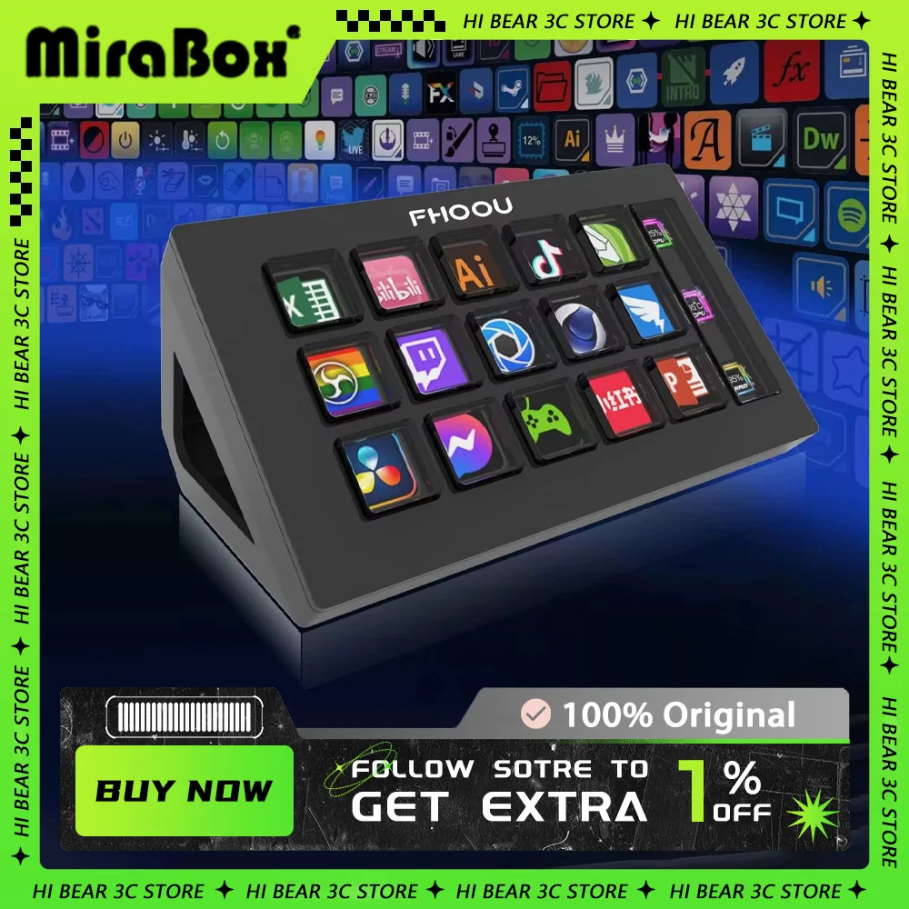 MiraBox 293S StreamDeck Visual Keyboard 15 Keys LCD Button Live Content Creation Custom Controller Button  Windows/MacOS Gift