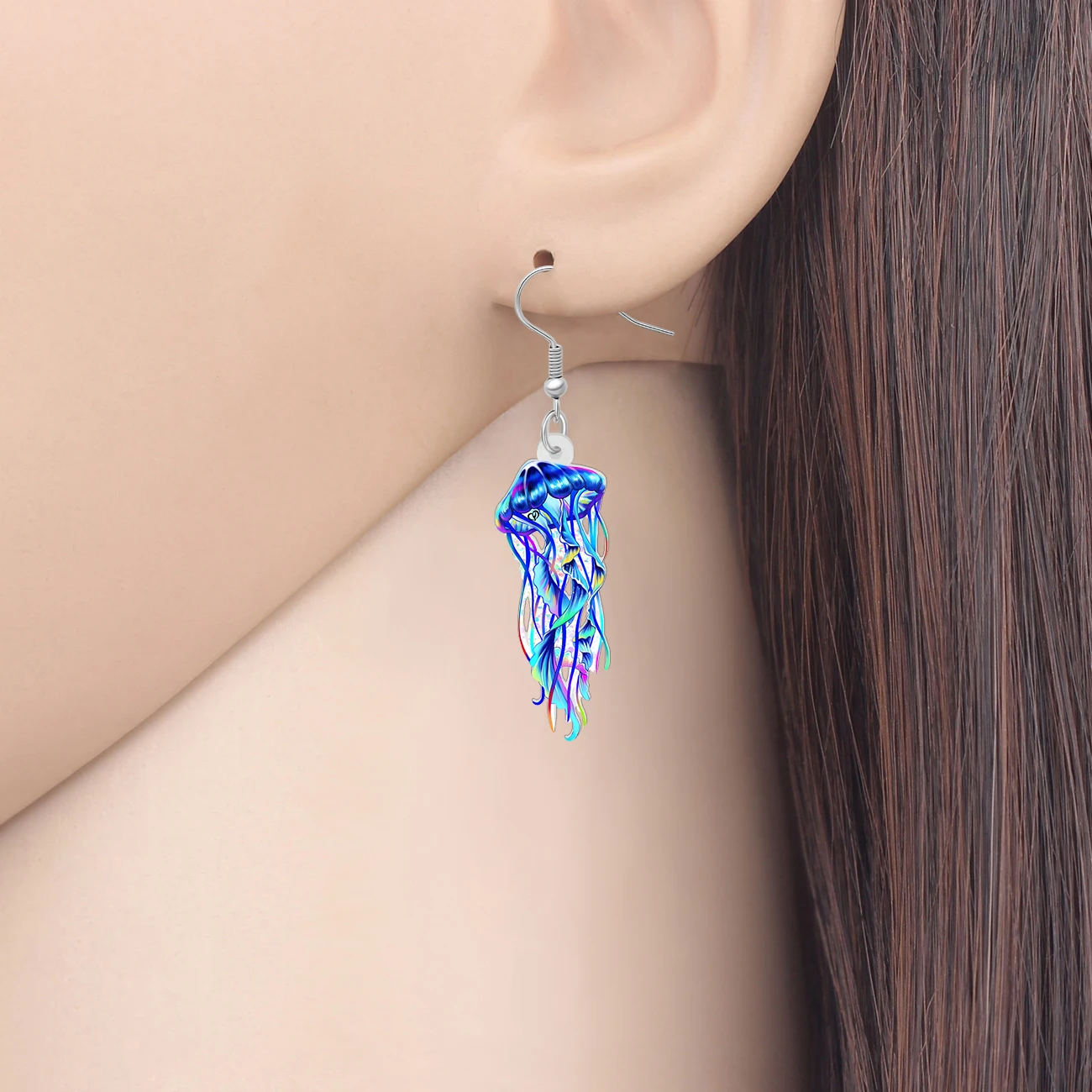 BONSNY Acrylic Cartoon Blue Jellyfish Dangle Drop Earrings Jewelry For Women Girls Kids Trendy Gifts