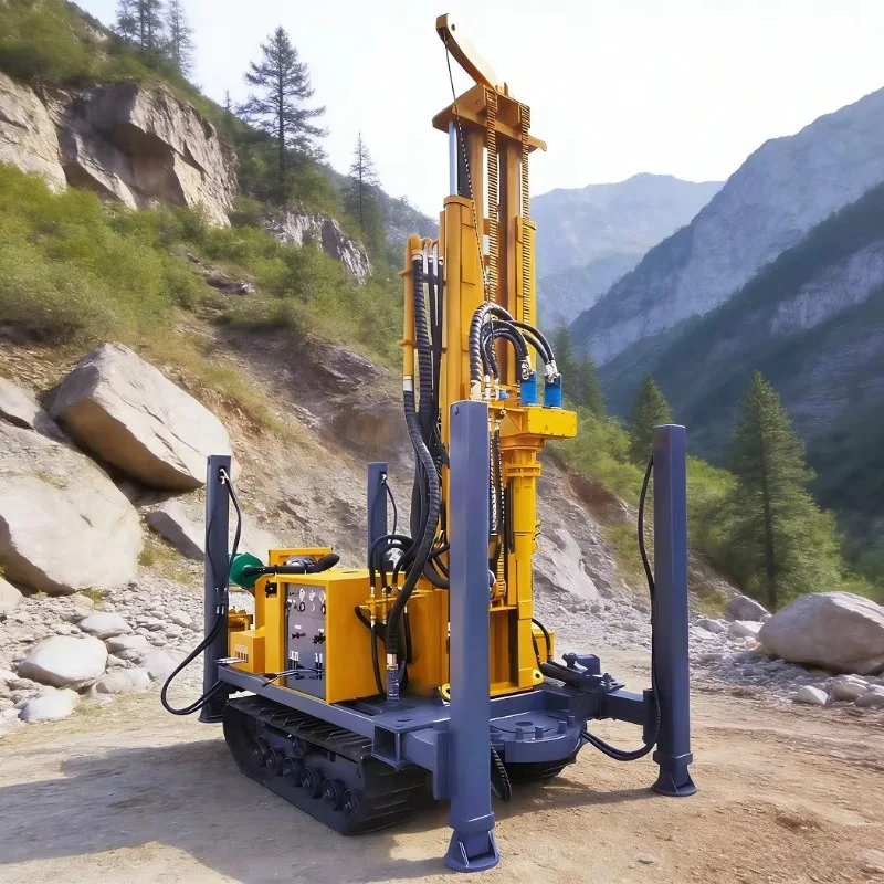 Crawler Mounted Pneumatic Water Well Rig 500m Heavy Duty DTH Boring Machine For Deep Underground Water Source Protection
