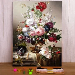 Flowers Pre-Printed 11CT Cross-Stitch Embroidery Kit DMC Threads Painting Needlework Knitting Sewing Room Decor  Magic