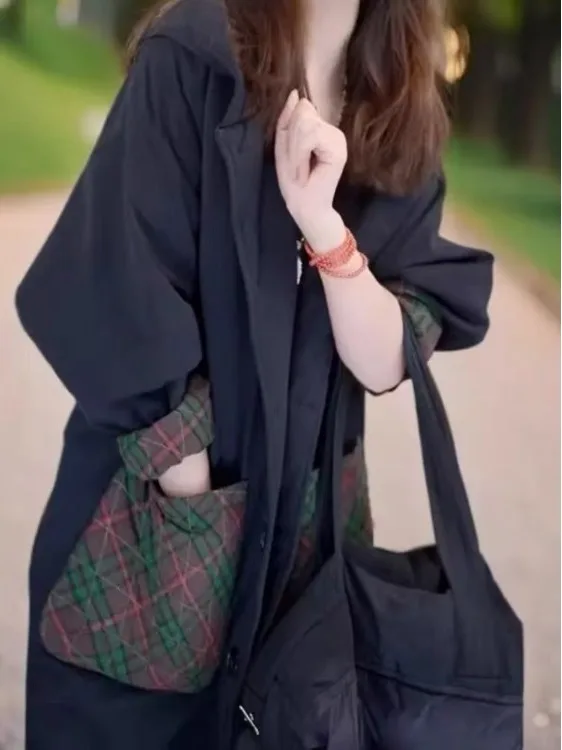 

Thiened Warmth Women's Autumn Winter New Sle Loose Large Size Cotton Sandwich Color Blo Plaid Hat Coat Korean Sle