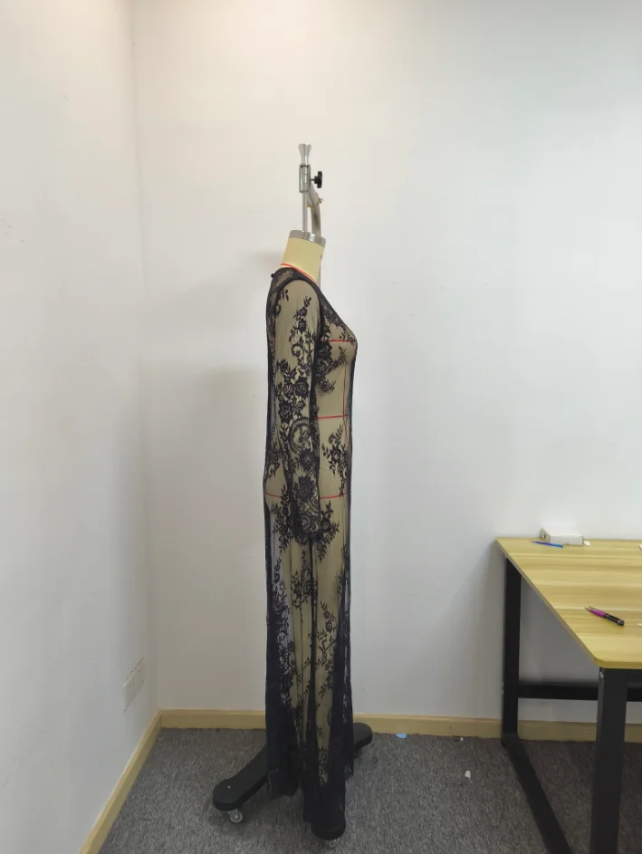 Modische, sexy Kleider mit langen Ärmeln und Spitze für Damen, elegantes Kleid mit Rundhalsausschnitt, gerades Kleid, Damen-Sommerkleider, Q7027. – Detail 10