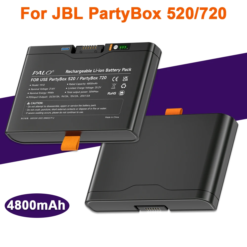 

4800mAh Rechargeable battery For PartyBox 520/720 Spare Battery 21.6V Battery For JBL PartyBox Stage 520/720 Portable Speaker