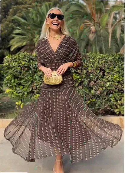 Bohemian V Neck Maxi Dress Long Sleeve Mesh Flowy Boho Dresses Spring Summer view 6