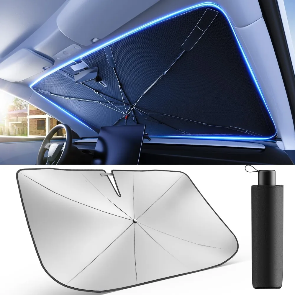 

[2025 Upgrade] Weektic Windshield Sun Shade Umbrella [Urethane Coated Heat Shield] Ultimate Cooling Car Sun Shade Protect Interi