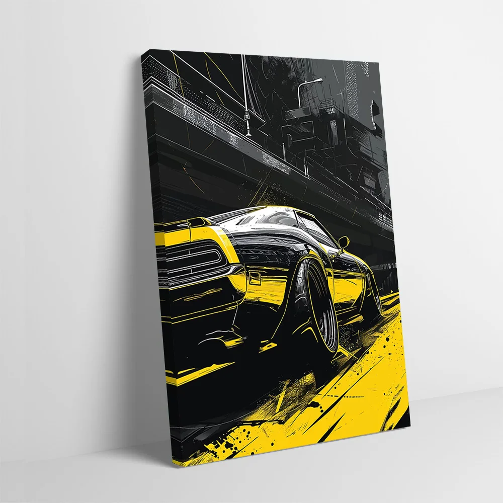Black and Yellow Muscle Car Poster Customizable Printed Canvas Painting for Pictures Wall Art Living Room Decoration Home Decor