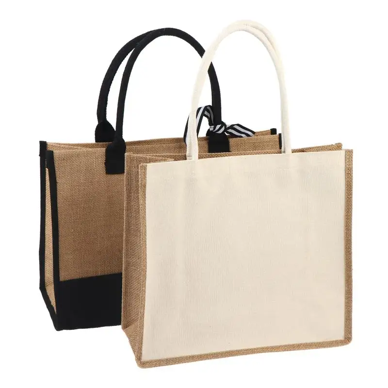 Jute Totes Shopping Bags Portable Reusable Summer Beach Bags With Handles Grocery Shopping Bags Multiple Styles