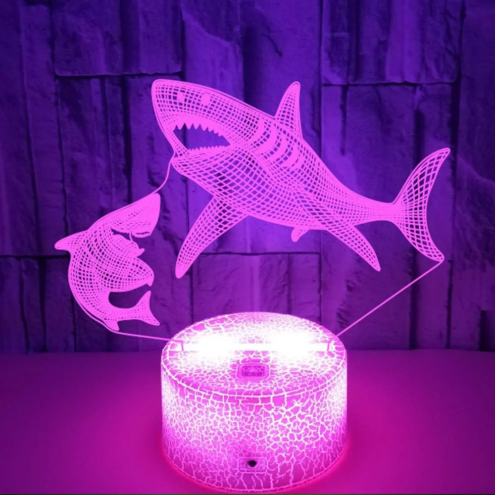 Acrylic Shark Lamp7 Color Changing 3D Illusion LED Night Light Kids Slee Lights Gift Bedroom Decoration Bedside USB Table Lamps