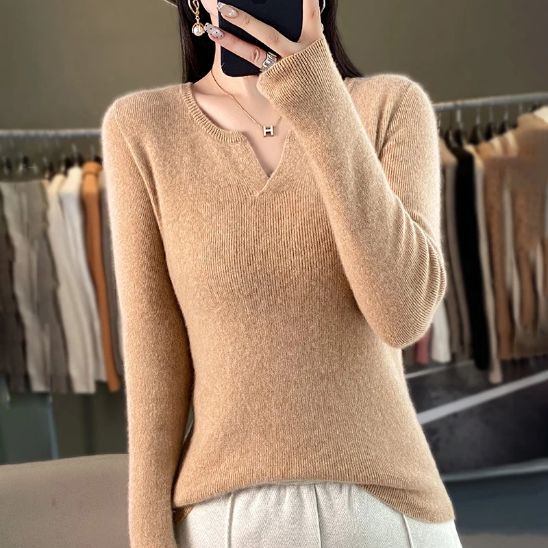 Fall/Winter Slim Women\'s Sweater round V-neck Andy Velvet Knitted Sweater Comfortable Warm Pullover Bottoming Shirt