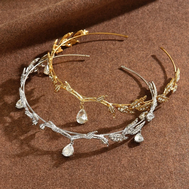 1PC Crown Mori System Leaf Drop Bride Headpiece Super Fairy Runaway Princess Headpiece Headband Choker Dual-use Hair Accessories