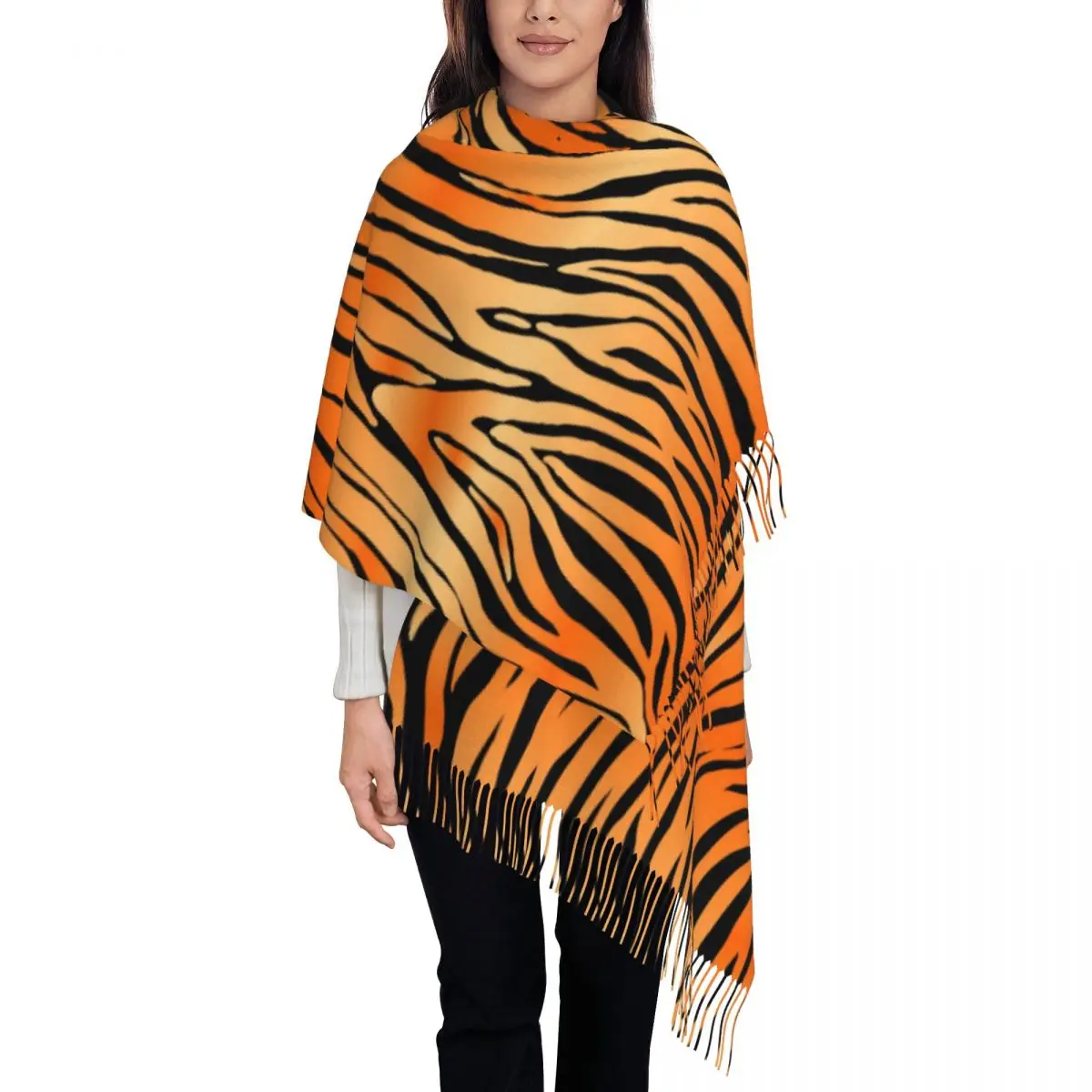 Women Scarf Abstract Tiger Skin Print Winter Shawls Thin Wrap Lady Tassel Warm Scarves Hairy Bufanda Stole