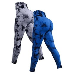 Spodnie do jogi Tie Dye Legginsy sportowe 2-częściowe Bezszwowe rajstopy damskie Push Up z wysoką talią Fitness Legginsy treningowe Odzież gimnastyczna