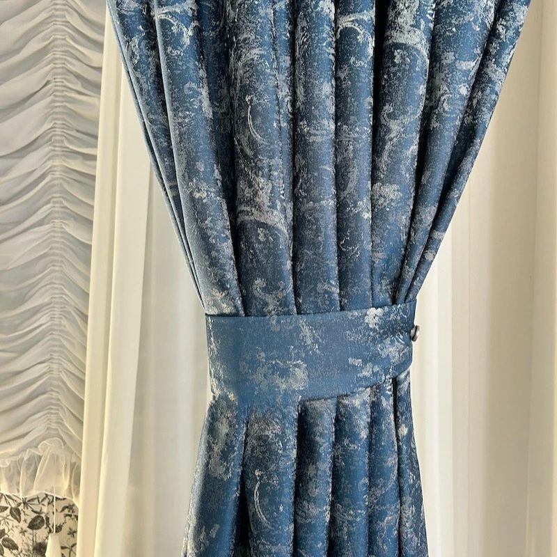 European Sapphire Blue Shattered Star Curtains for  Bedroom Sparkling High-end Jacquard Window Curtains High-end Warm Curtains