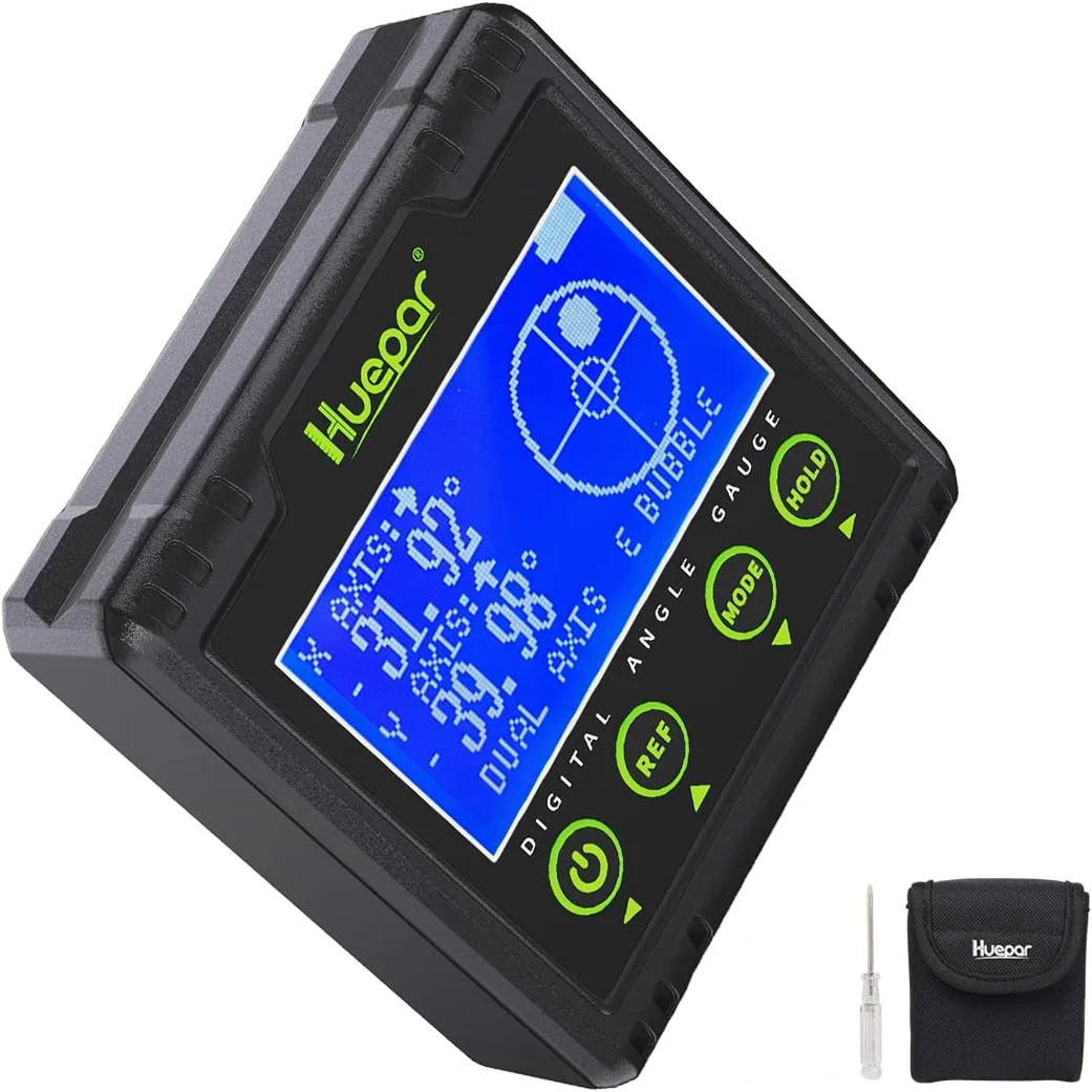 Huepar-medidor de Ângulo Digital Transferidor Bolha Eletrônica Eixo Duplo Caixa de Nível Inclinômetro Lcd Calibre Cônico 0360 °