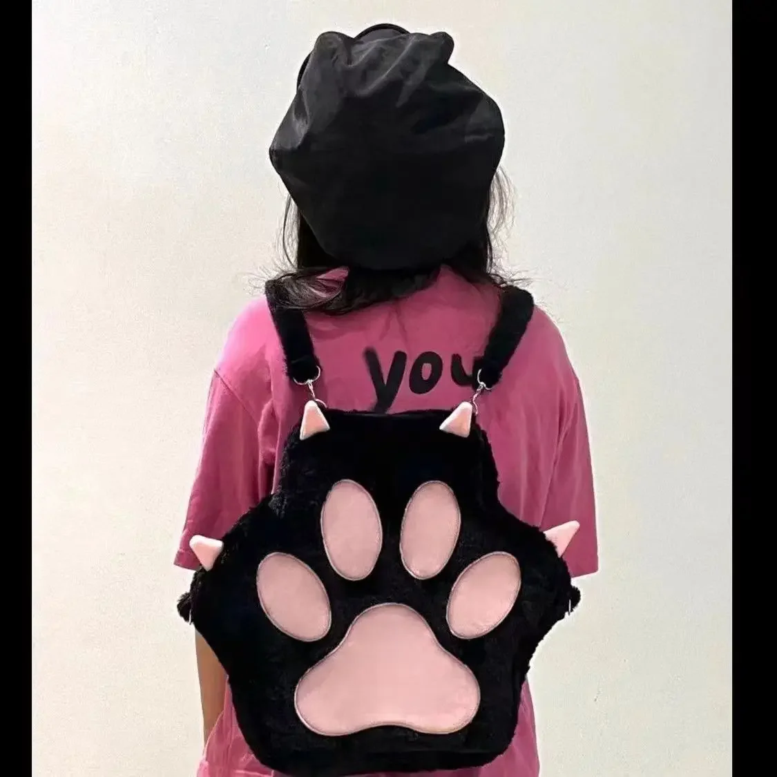 Women Bag New Cat Claw Backpack Plush Crossbody Bag Cute Lady Shoulder Bag Girl Cartoon Large Capacity Circular Female Handbag