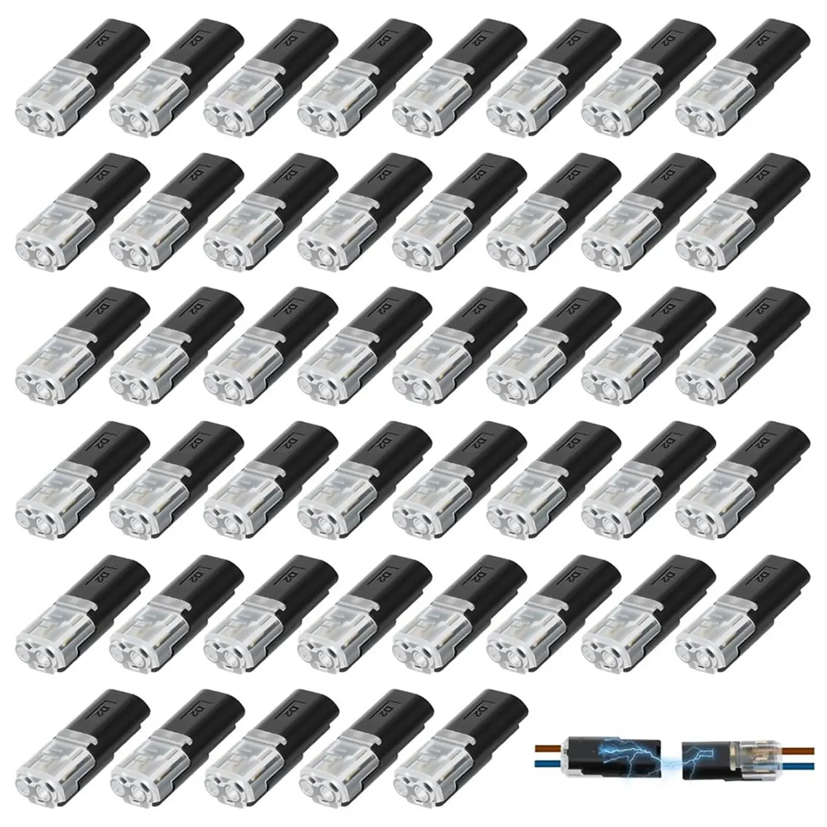ABIU 50 Pcs 2-Pin Low Voltage Wire Plug-in Connectors with Locking Buckle, for 22-18 AWG,LED Strip Light and Electrical Cable