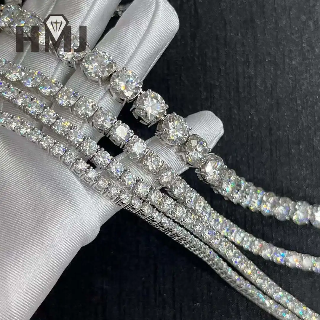 

Теннисный браслет с муассанитом, 2,5-6,5 мм для женщин, стерлинговое серебро, золото, мужская цепочка с муассанитом, подвески в стиле хип-хоп на заказ