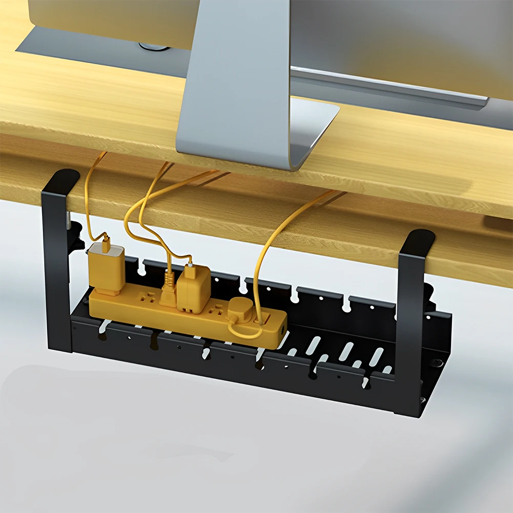 ใต้โต๊ะชั้นวางสายเคเบิลโลหะแบบพับเก็บได้ตะกร้าถาดสายเคเบิล Heavy Duty Wire Management Rack สําหรับสายไฟ Power Strip