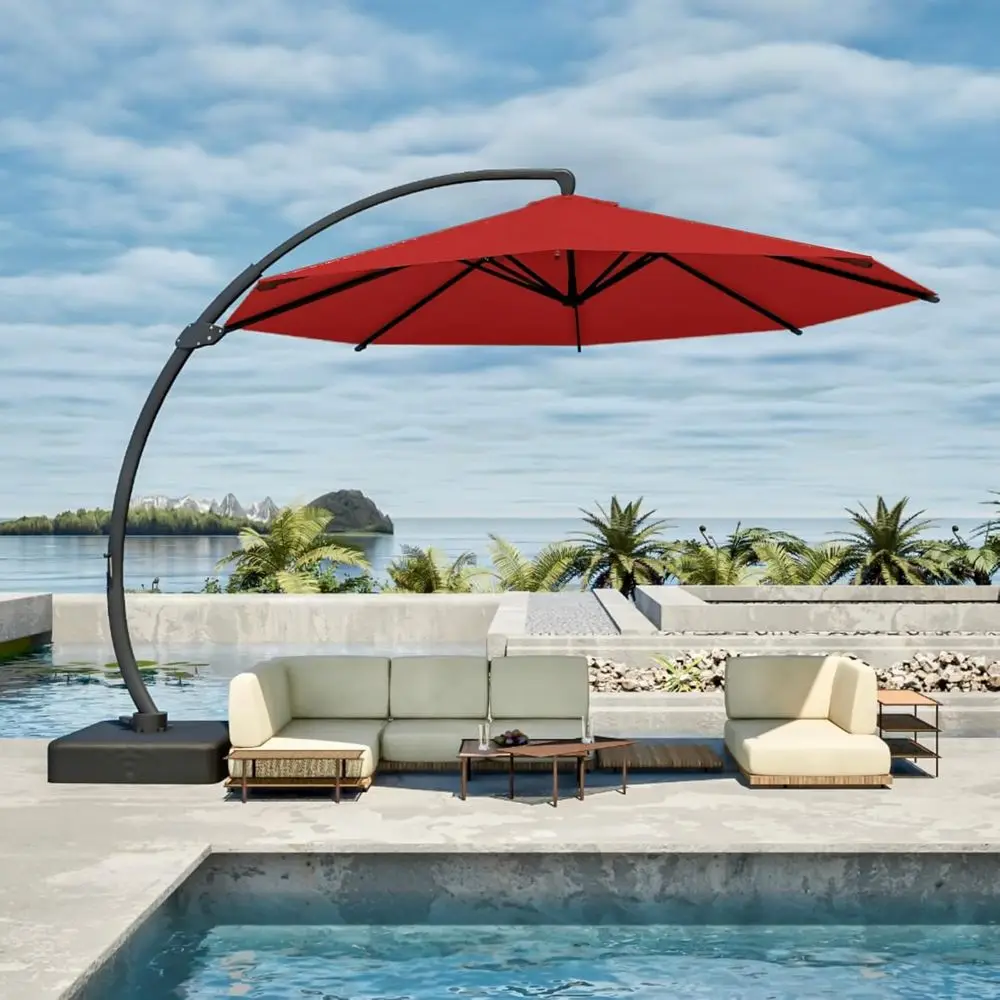 

Large Outdoor 11-Foot Cantilever Umbrella with 360° Rotation, UV Protection, and Base for Patio, Garden, Backyard in Red