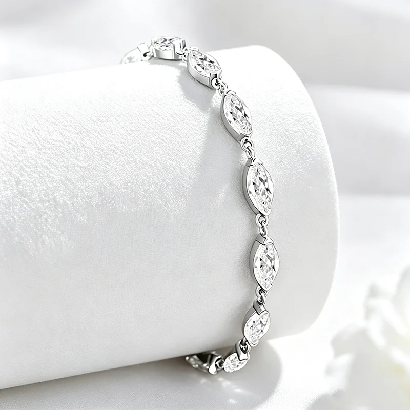Smyoue 14 To 18.5CM Marquise Cut Moissanite Tennis Bracelet for Women Men Pass Diamond Tester Pure 925 Silver Chain Gift for Her