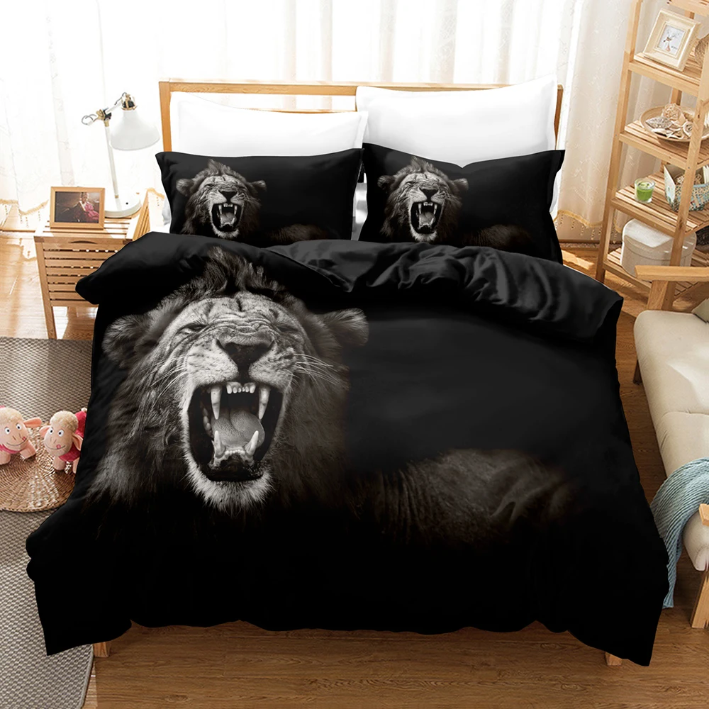 

Black Theme Bedding Set Tiger Horse Grey Soft Comfortable Duvet Cover Set King Queen Twin Single Size Adults Room Decoration