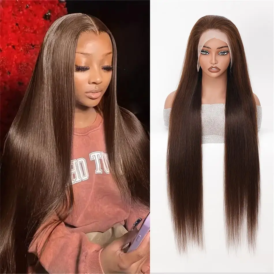 

Шоколадно-коричневый прямой парик фронта шнурка человеческие волосы 13x4 прямой парик для женщин # 4-х светло-коричневый парик из волос, бразильские парики