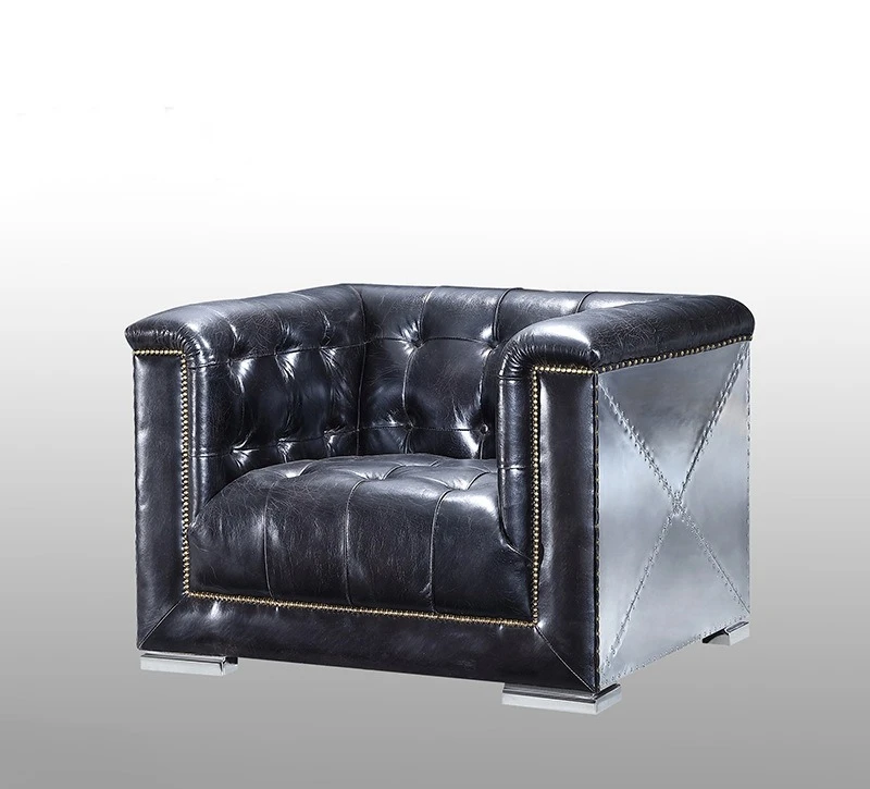 Leather buckle sofa, industrial living room bar retro and old
