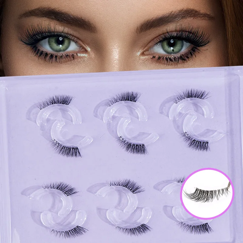 6 Paar halbäugige falsche Wimpern, leicht und natürlich, verlängern die äußeren Augenwinkel, einfache falsche Wimpern für den täglichen Gebrauch und auf Reisen.