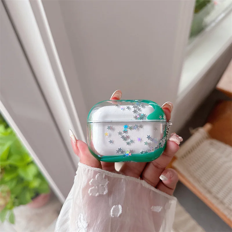 

Dynamic Liquid Earphone Case for AirPods 4 3 2 1 Pro Pro2 Cover Luxury Silicone Protective Hard Headphone Brilliant Stars Fundas