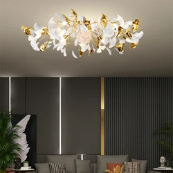 Modern Led Ceiling Chandelier Lamp Acrylic Ginkgo Leaf Metal Ceiling Led Chandelies Light For Living Room Home Bedroom Decor