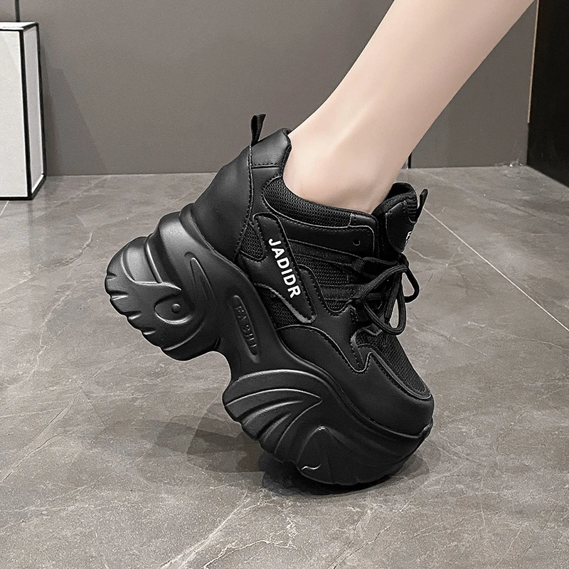 10CM High Platform Women Sneakers Autumn Thick Sole Casual Dad Chunky Shoes Woman Leather Sports Walking Shoes Zapatos Mujer