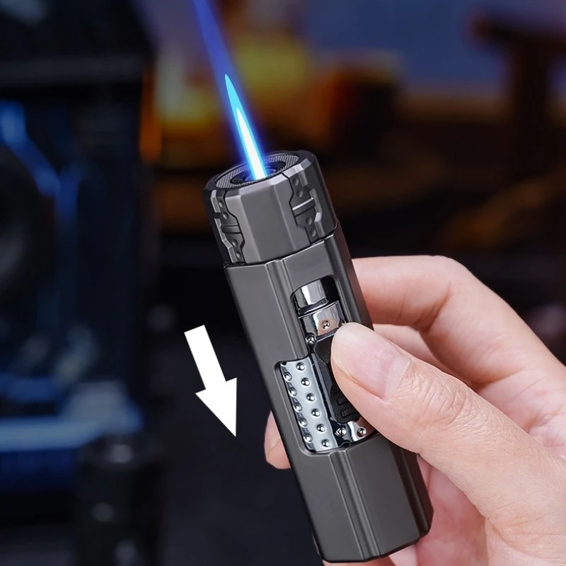 

Светящаяся вращающаяся зажигалка, портативная прямая зажигалка для сигар, материал, скользящий переключатель зажигания, зажигалки, гаджеты для курения для мужчин