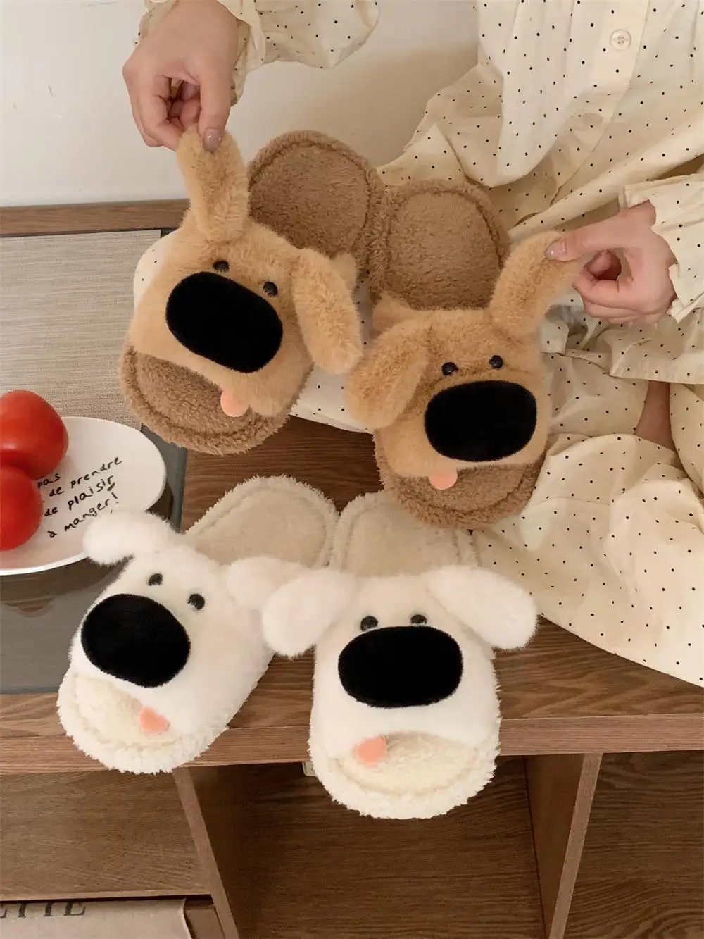 Casual Home Slippers For Couple Men's And Women's Straight Haired Cotton Slippers Fun Dog Soft And Cute Soft Sole Anti Slip