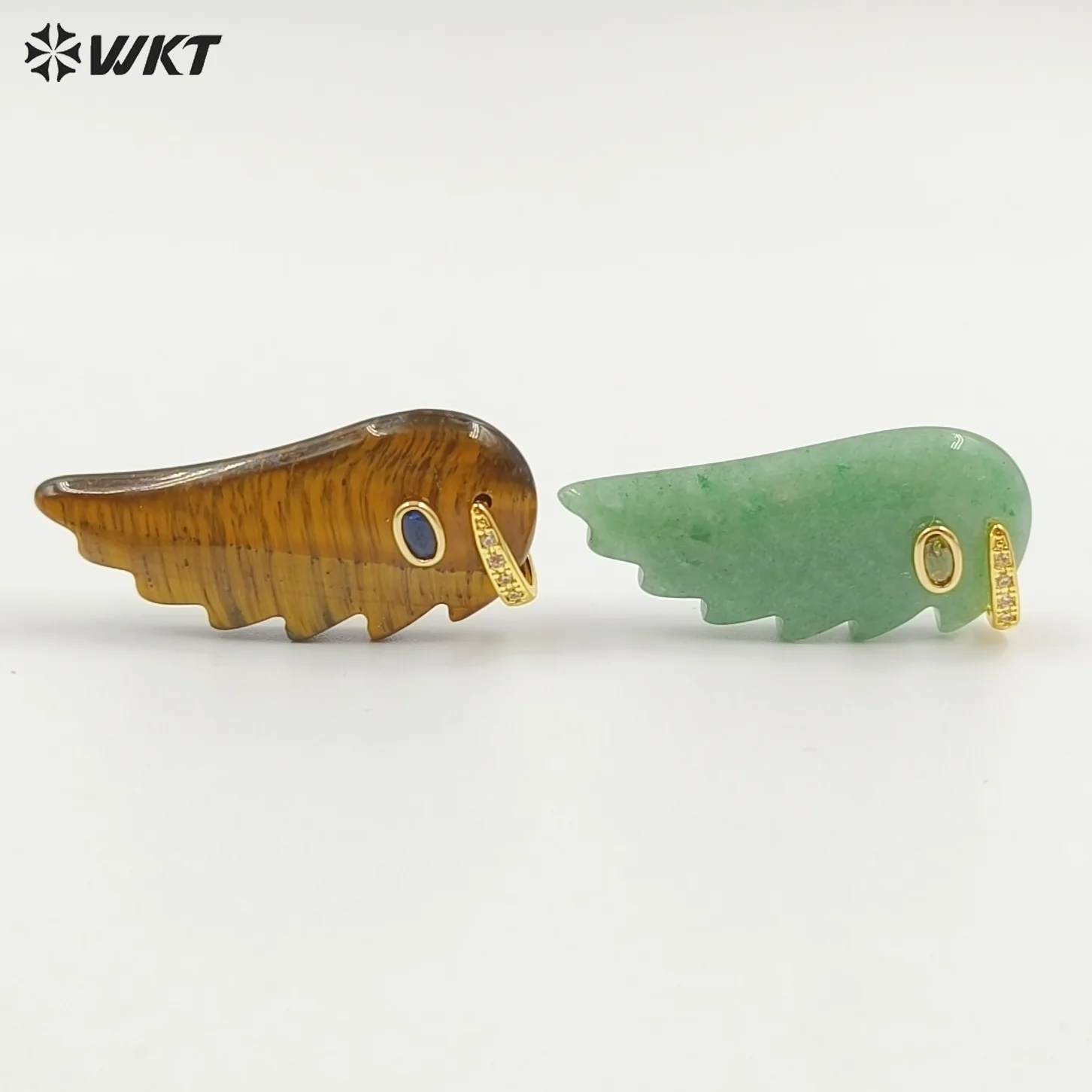WT-P2061 Cute Colorful Interesting Gemstone The shape of feathers Pendant With 18K Real Gold Plated For Women Precious Jewelry