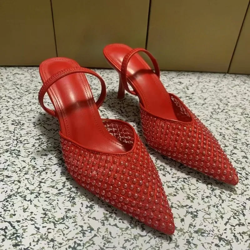 

Hollow Out Women High Heels Sandals Brand Red Pointed Toe Back Strap Stiletto Summer Party Dress Wedding Shoes for Ladies