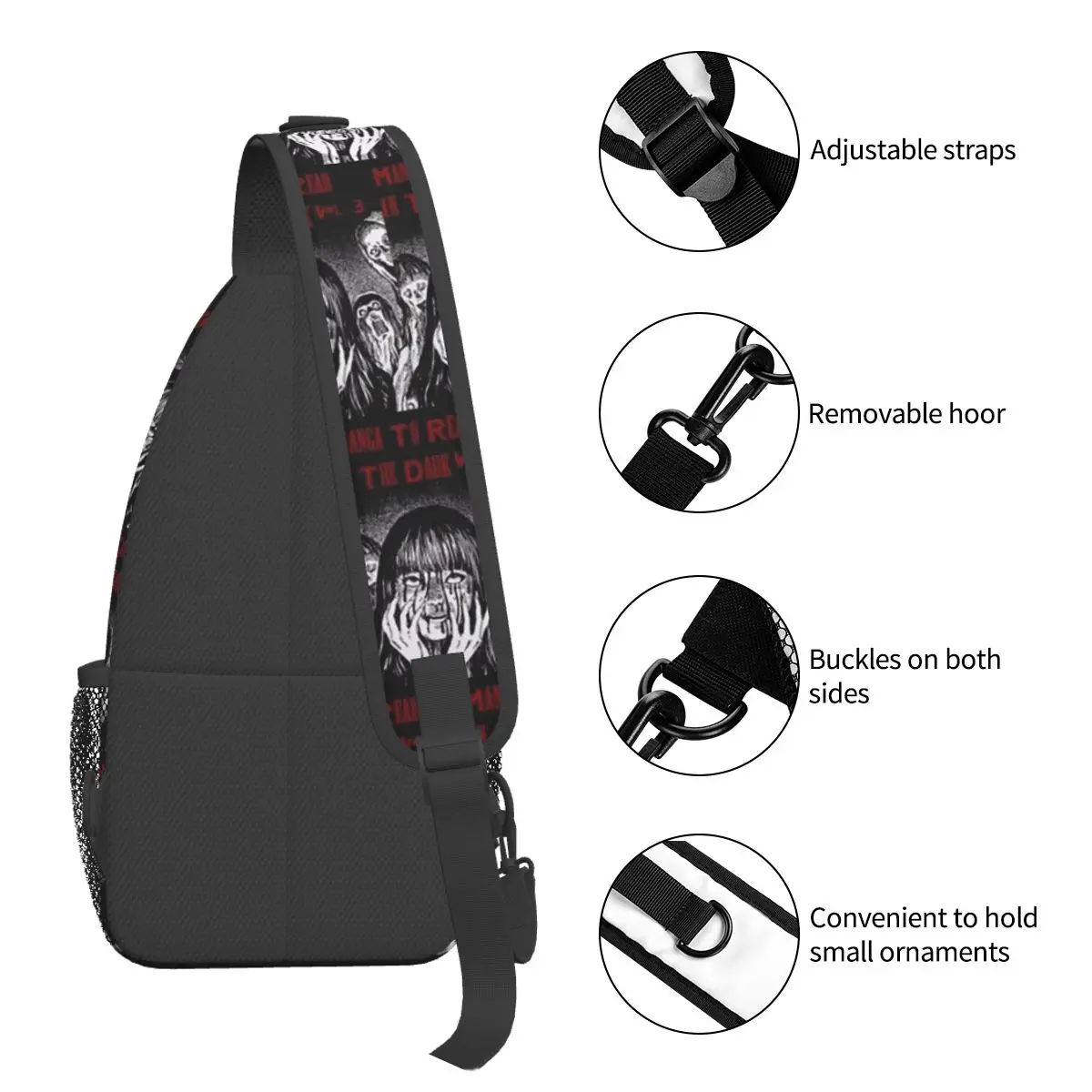 الرعب الوجه تومي جونجي إيتو مانغا اوزوماكي حقيبة صدر للرجال الرجال الرافعة Crossbody على ظهره حقيبة صدر للرجال السفر التنزه Daypack حقيبة كتف