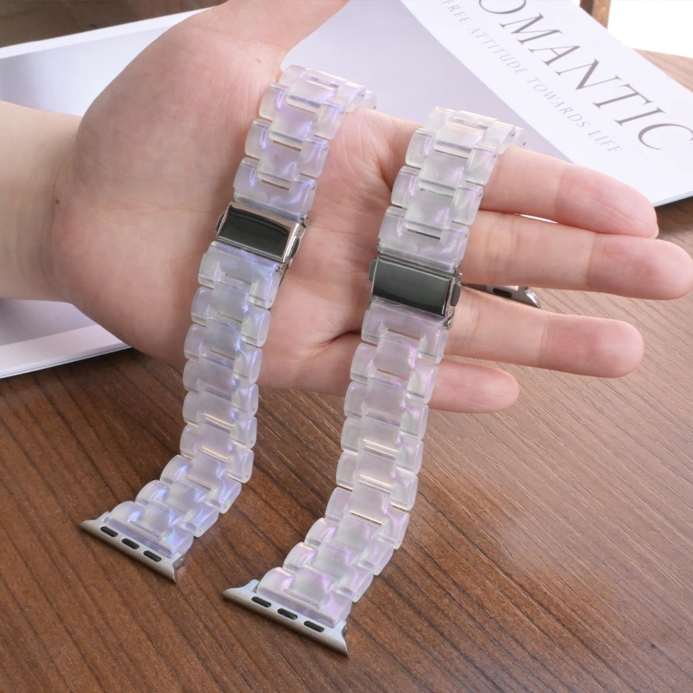 Tali Resin Wanita untuk Jam Tangan Apple 10 42Mm 46Mm Tali 49Mm 45Mm 41Mm 38 40Mm 44Mm Gelang Warna-warni Bening Iwatch 9 7 8 6 Se 5 4 3