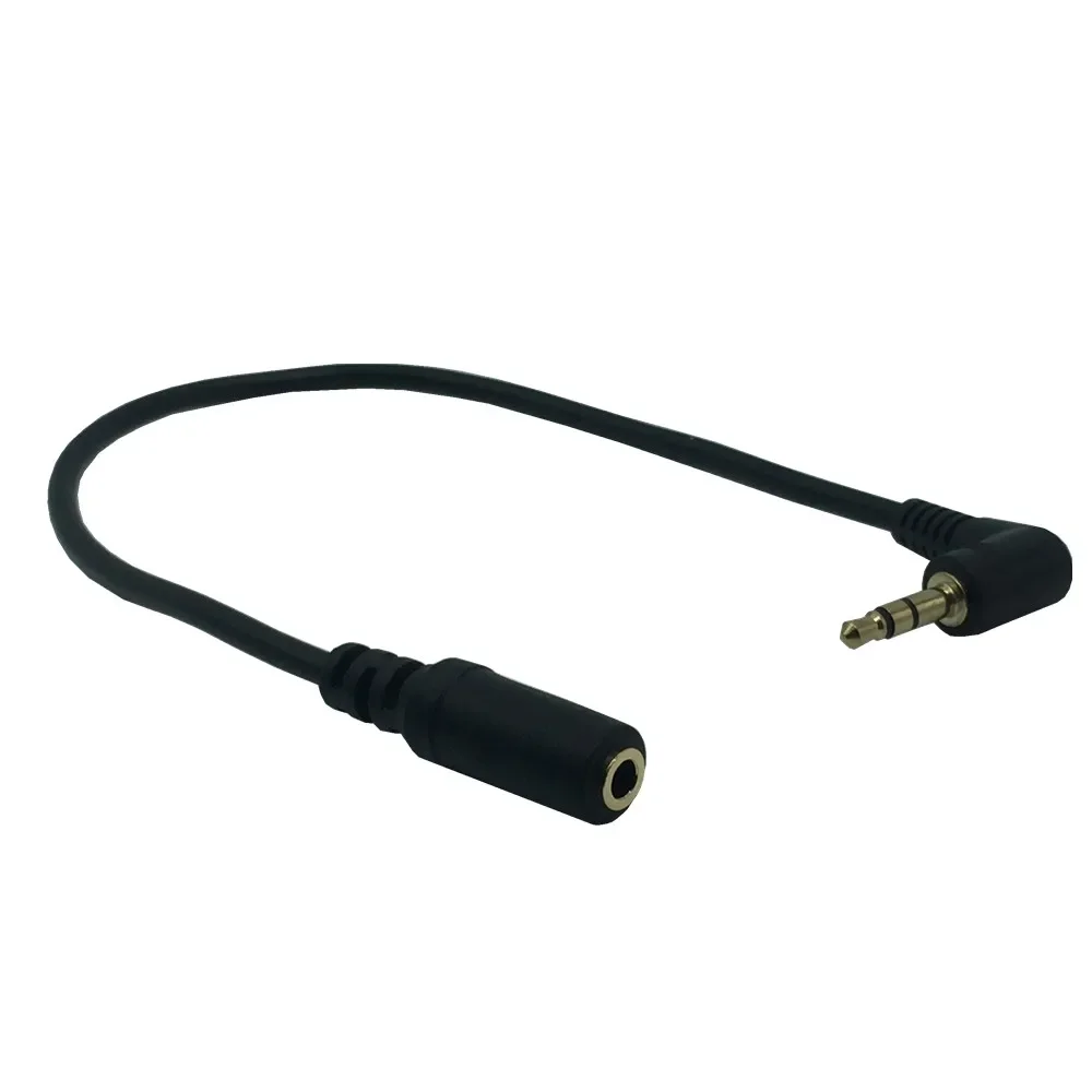 Gold 3.5mm 3 Pole TRS Right Angled Audio Stereo Male To Female Extension Black Cable 25cm