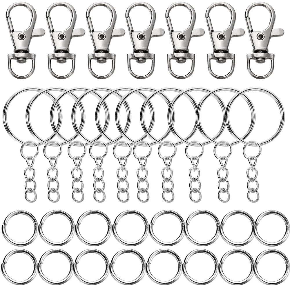 70Pcs/Lot Swivel Snap Hook Key Rings with Chain Jump Rings Connectors for DIY Keychain Lanyard Jewelry Making Accessories Kits