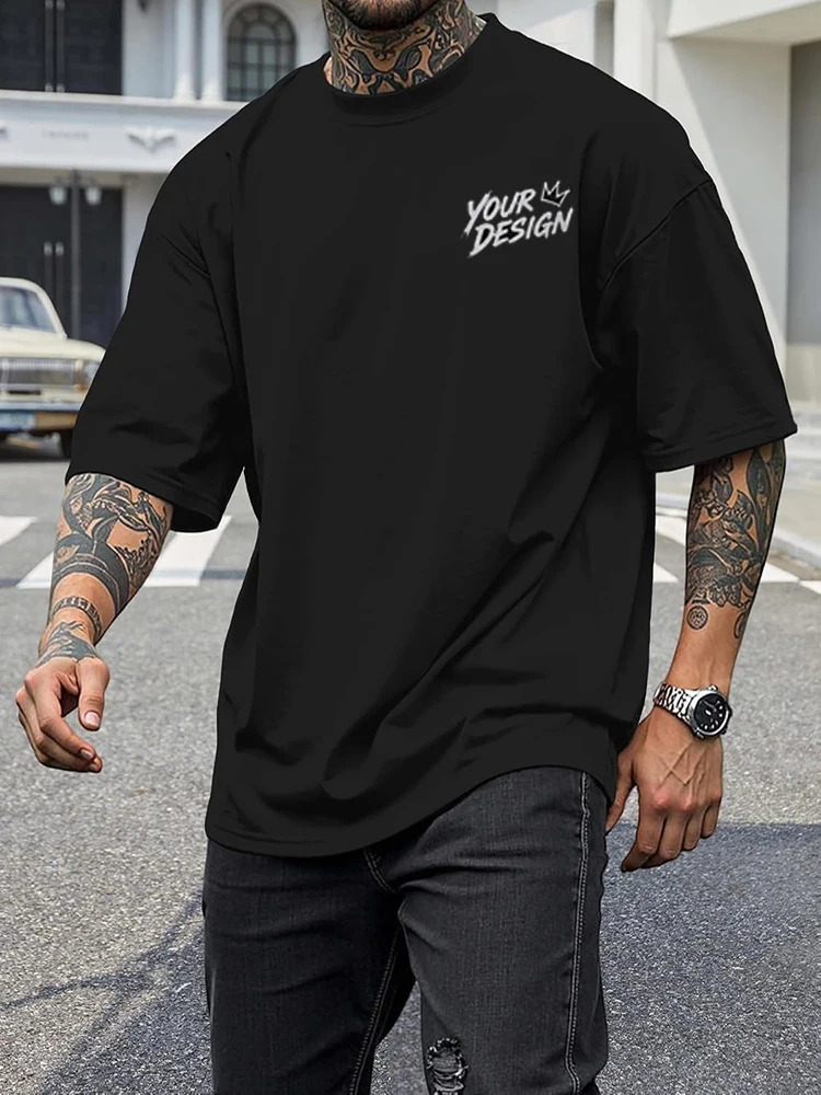 Men's Custom T-Shirt Front And Back Print DIY Photo Logo Personalized Oversized Streetwear Custom T-shirt