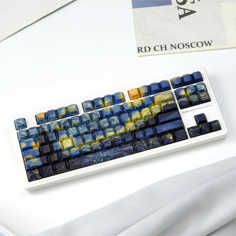 136 Keys/Set Starry Night Keycaps Cherry Profile Side Engraved Characters Transparent Keycap Double Shot For Mechanical keyboard