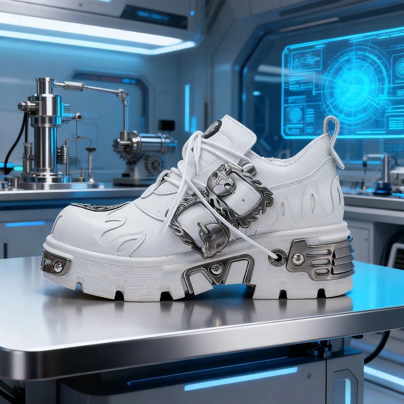 

Punk Metal Chunky Platform Sneakers men Casual Shoes 2026 New Brand Y2K Thick Bottom Woman White Gothic Unisex Shoes